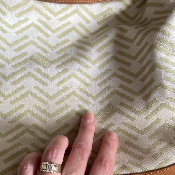 VIA SPIGA: Cream Leather/Canvas Large Shoulder Bag with Braided Handle- SEE PICS - Picture 4 of 16